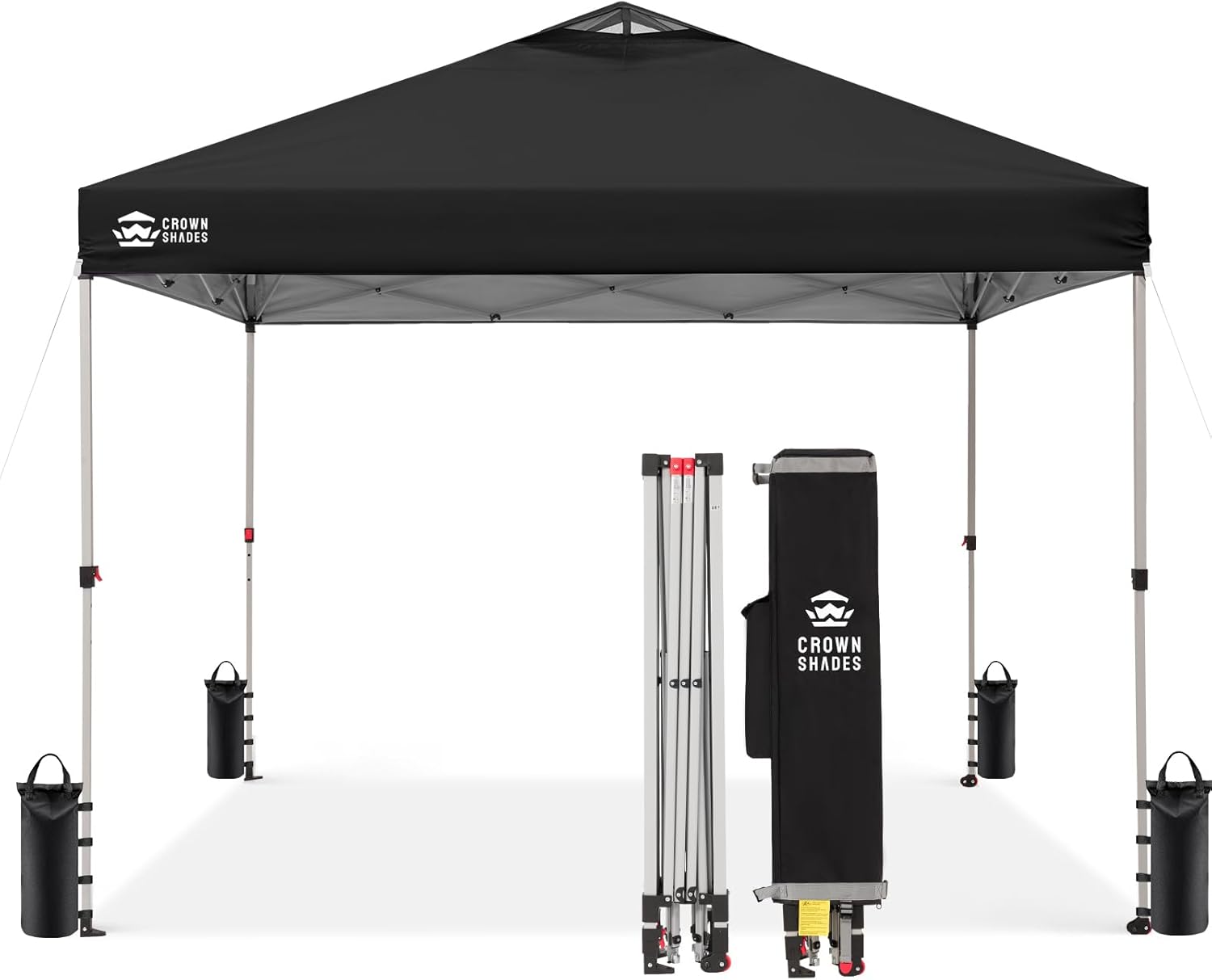 CROWN SHADES 10x10 Pop Up Canopy - Beach Tent with One Push Setup - Easy Outdoor Sun Shade for Events, Parties, Camping - Gazebo with STO-N-Go Cover Bag, Silver Coated Top, Grid White