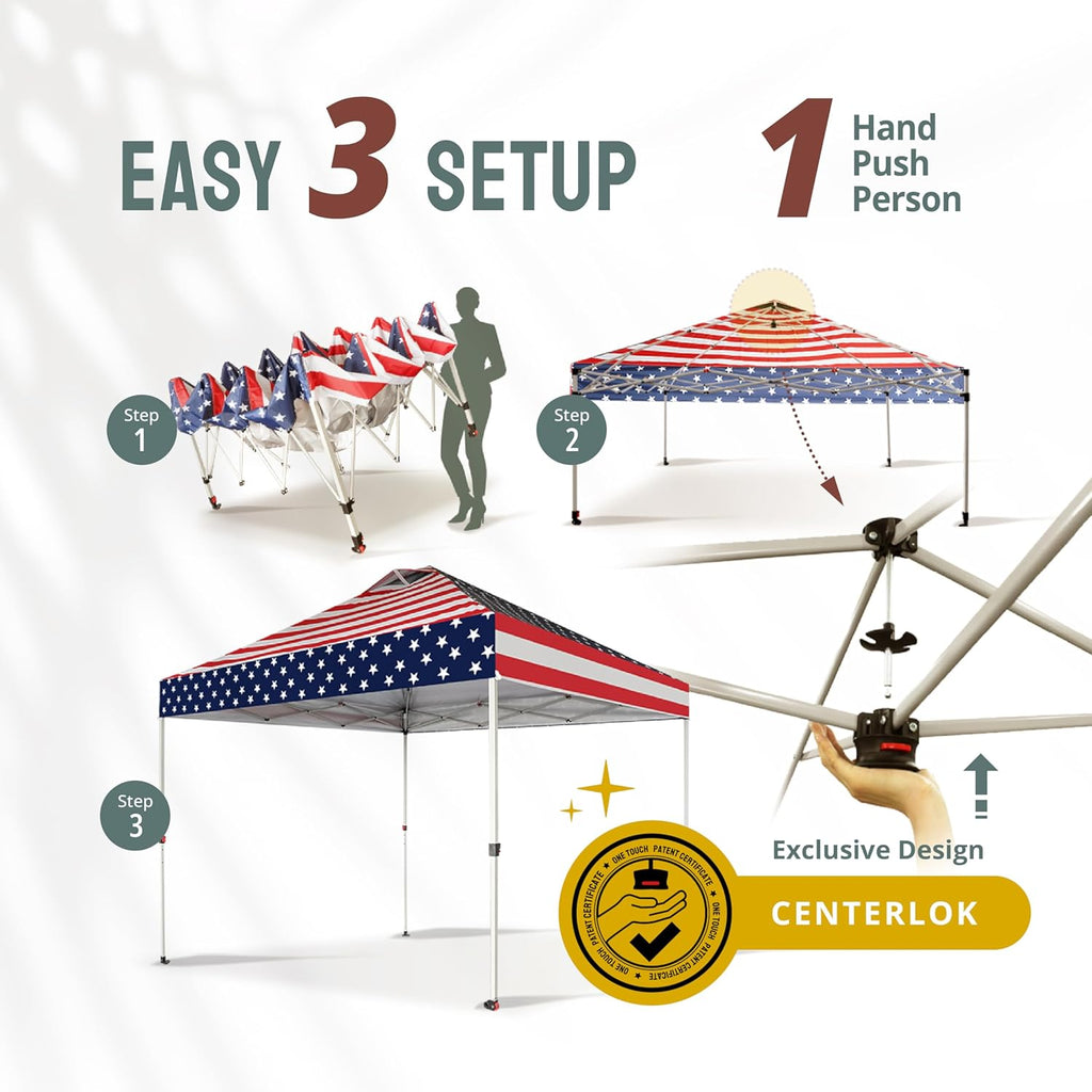 CROWN SHADES 10x10 Pop Up Canopy - Beach Tent with One Push Setup - Easy Outdoor Sun Shade for Events, Parties, Camping - Gazebo with STO-N-Go Cover Bag, Silver Coated Top, Grid White