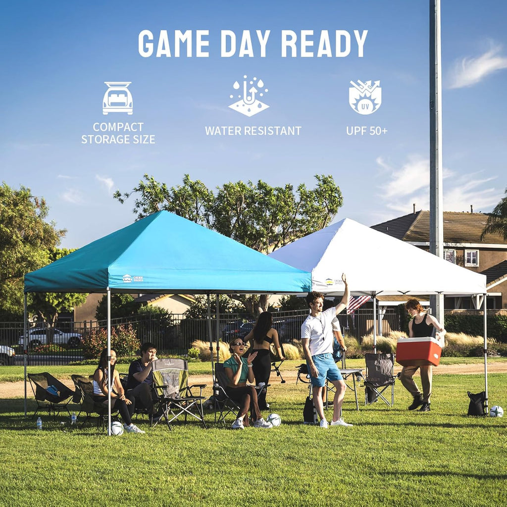 CROWN SHADES 10x10 Pop Up Canopy - Beach Tent with One Push Setup - Easy Outdoor Sun Shade for Events, Parties, Camping - Gazebo with STO-N-Go Cover Bag, Silver Coated Top, Grid White