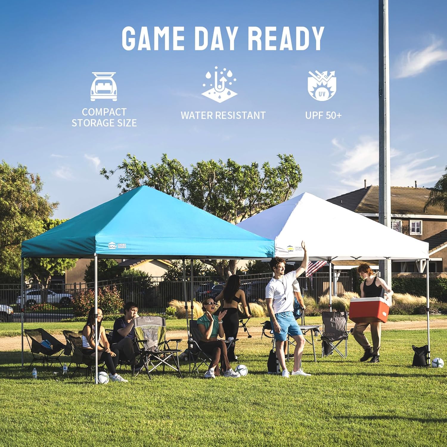 CROWN SHADES 10x10 Pop Up Canopy - Beach Tent with One Push Setup - Easy Outdoor Sun Shade for Events, Parties, Camping - Gazebo with STO-N-Go Cover Bag, Silver Coated Top, Grid White