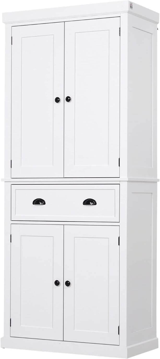 72" Traditional Freestanding Kitchen Pantry Cupboard with 2 Cabinets