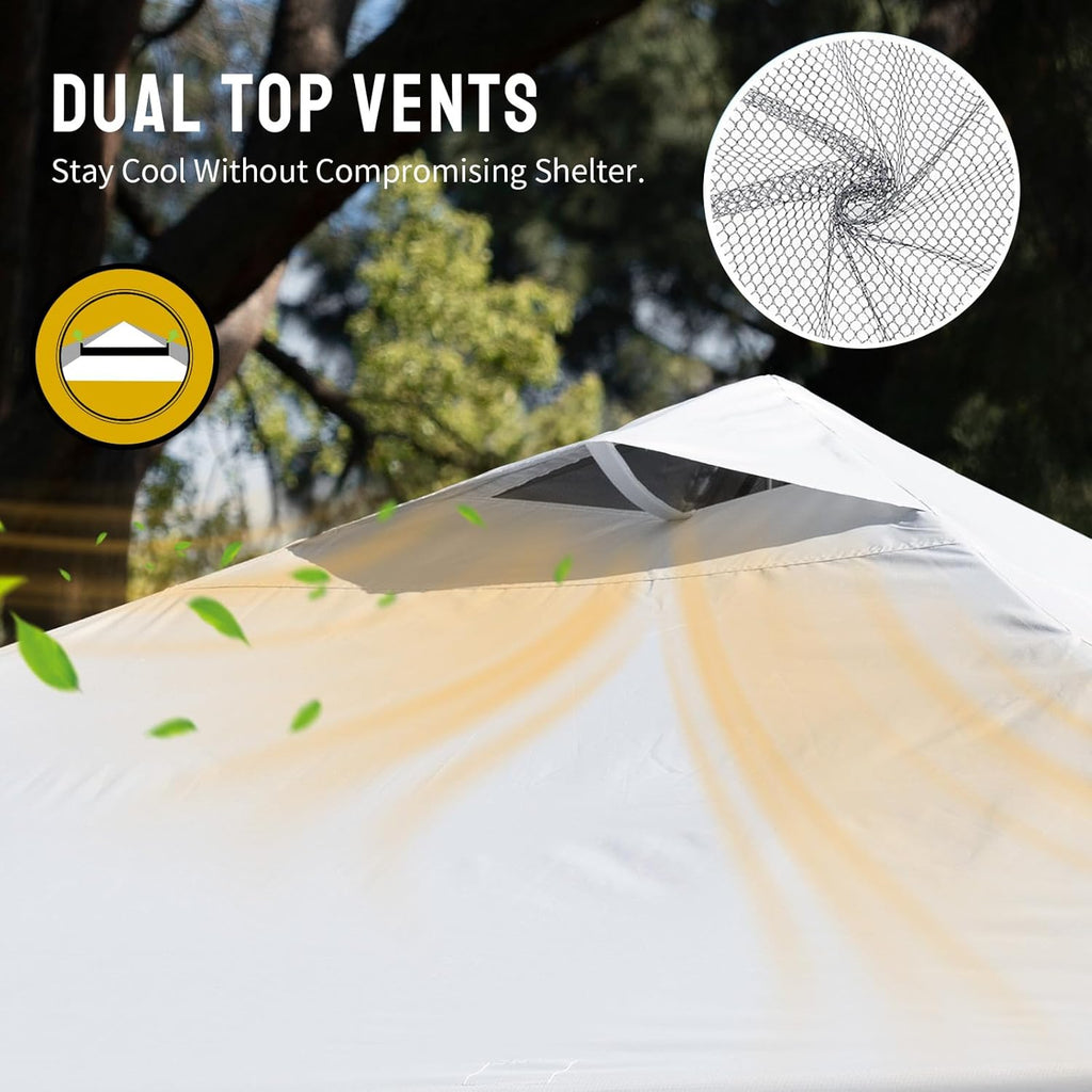 CROWN SHADES 10x10 Pop Up Canopy - Beach Tent with One Push Setup - Easy Outdoor Sun Shade for Events, Parties, Camping - Gazebo with STO-N-Go Cover Bag, Silver Coated Top, Grid White