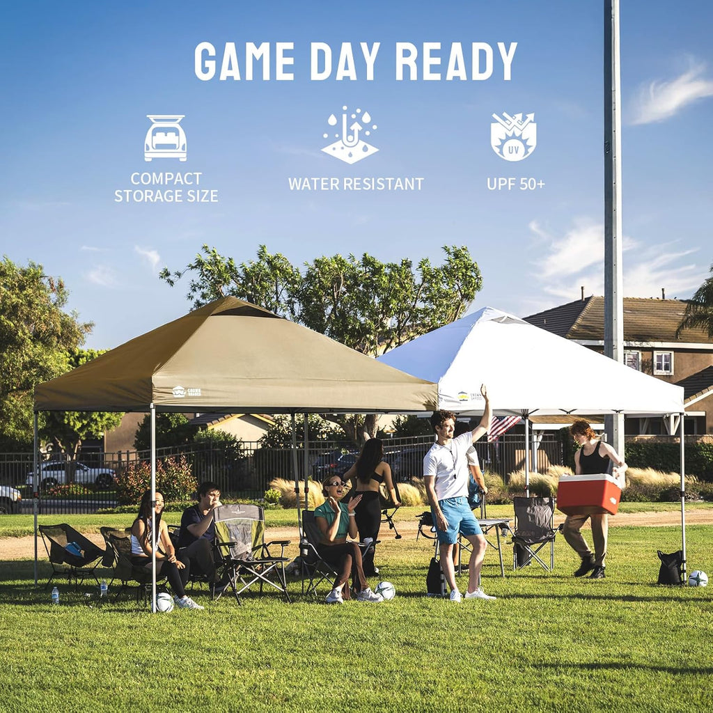 CROWN SHADES 10x10 Pop Up Canopy - Beach Tent with One Push Setup - Easy Outdoor Sun Shade for Events, Parties, Camping - Gazebo with STO-N-Go Cover Bag, Silver Coated Top, Grid White